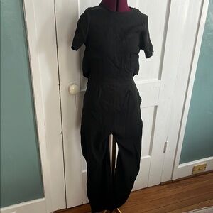 Black Textured Knit Jumpsuit with Relaxed Fit